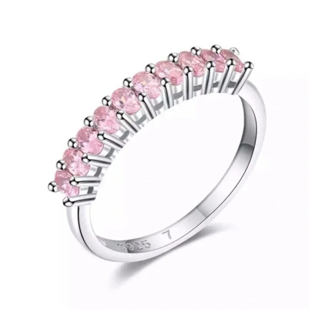 925 Sterling Silver Stackable Round Dazzling Pink Cubic Zirconia Ring